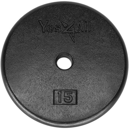 Yes4All 15 lbs Standard Weight Plates, 1 inch Cast Iron Weight Plates for Dumbbells, Single