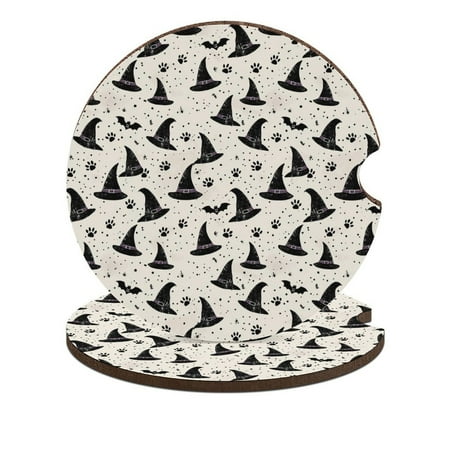 

ZHANGS Mini Witch Hats Cat Paw Motif-1021 Car Coasters 2PCS Absorbent Car Drink Coasters with Fingertip Grip for Cup Holders Universal Size Auto Accessories for Women/Men