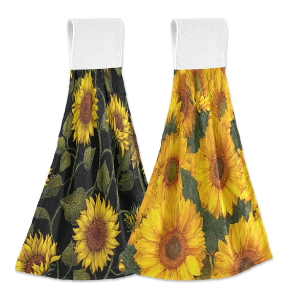 IAUYY Kitchen Hanging Towels Set of 2 100% Polyester Absorbent, Super Soft Hand Towels with Hanging Loops for Bathroom Kitchen Calendula Color Bright Yellow Color Of The Petals
