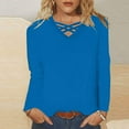 thumbnail image 5 of Womens Tops Criss Cross V Neck Long Sleeve Cotton T Shirts Relaxed Fit Plus Size Fall Winter Base Tees (4XL, Blue 01), 5 of 5