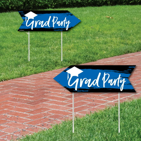 Blue Grad - Best is Yet to Come - Graduation Party Sign Arrow -Royal Blue Double Sided Directional Yard Signs - Set of