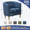 thumbnail image 3 of Modern Barrel Accent Chair Set of 2, Upholstered Fabric Armchair with Thick Cushion and Wood Legs, Cozy Reading Chair for Living Room Bedroom Small Spaces (Blue), 3 of 10