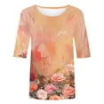 thumbnail image 4 of Stamzod Womens Blouses Fashion Vintage Floral Printing Round Neck Half Sleeve Pullover Tshirts Daily Casual Loose Basic Summer Tops for Women 2025 Orange XL, 4 of 5