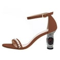 thumbnail image 2 of FSJ Women Elegant Pearls Single Strap Crystal Block Heels Sandals Round Open Toe Ankle Buckle Strap Sandals Sexy Wedding Evening Shoes Size 15 Brown, 2 of 5