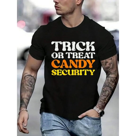 100% Cotton Halloween Trick Treat Candy Security Costume Men T-Shirt Street Hip-Hop Style Men's T-Shirt
