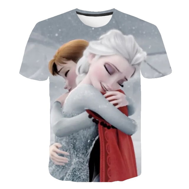 2023 años niños Frozen Kawaii camiseta Frozen Elsa Tops verano camiseta niños niña Frozen Elsa dibujos animados Cool manga corta caliente Sale14T Gao Jinjia LED
