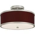 thumbnail image 3 of 2 Light Brushed Nickel Ceiling Light fixture with Hand Crafted Red Wine Fabric Hardback Shade, 3 of 5