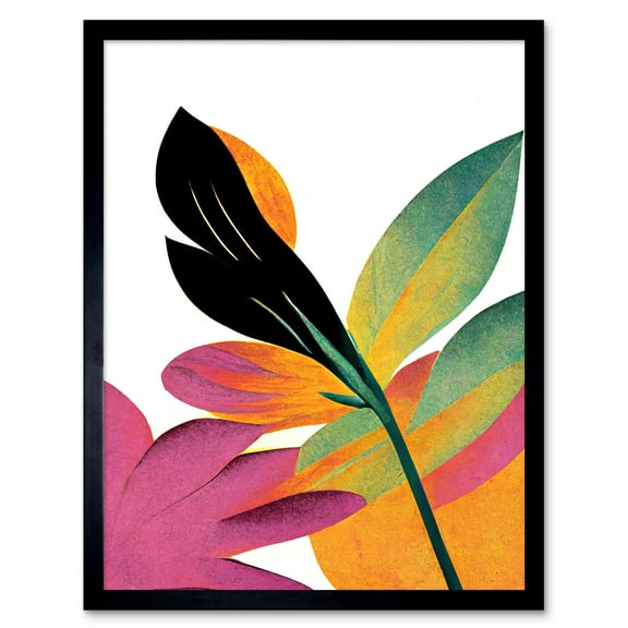 Modern Abstract Tropical Vibrant Leaves Botanical Painting Art Print Framed Poster Wall Decor 12x16 inch