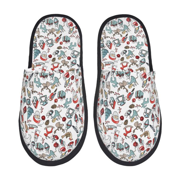 Fotbe Christmas Elements Pantuflas Peludas para Mujer con Estampado, Zapatillas de Peluche, Zapatos de Invierno para Casa, Uso Interior y Exterior-Medium