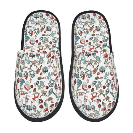 Balery Christmas Elements Slient Indoor Furry Fleece Comfort House Shoes Soft Non-Slip Home Shoes Cotton slippers House Slippers-- Medium