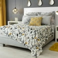 thumbnail image 3 of Vianney - Light Estonia Queen Size Blanket - Lightweight Soft Fleece Throw - Cozy Year-Round Comfort with Printed Floral Design in Grayscale and Mustard Accents, 3 of 5