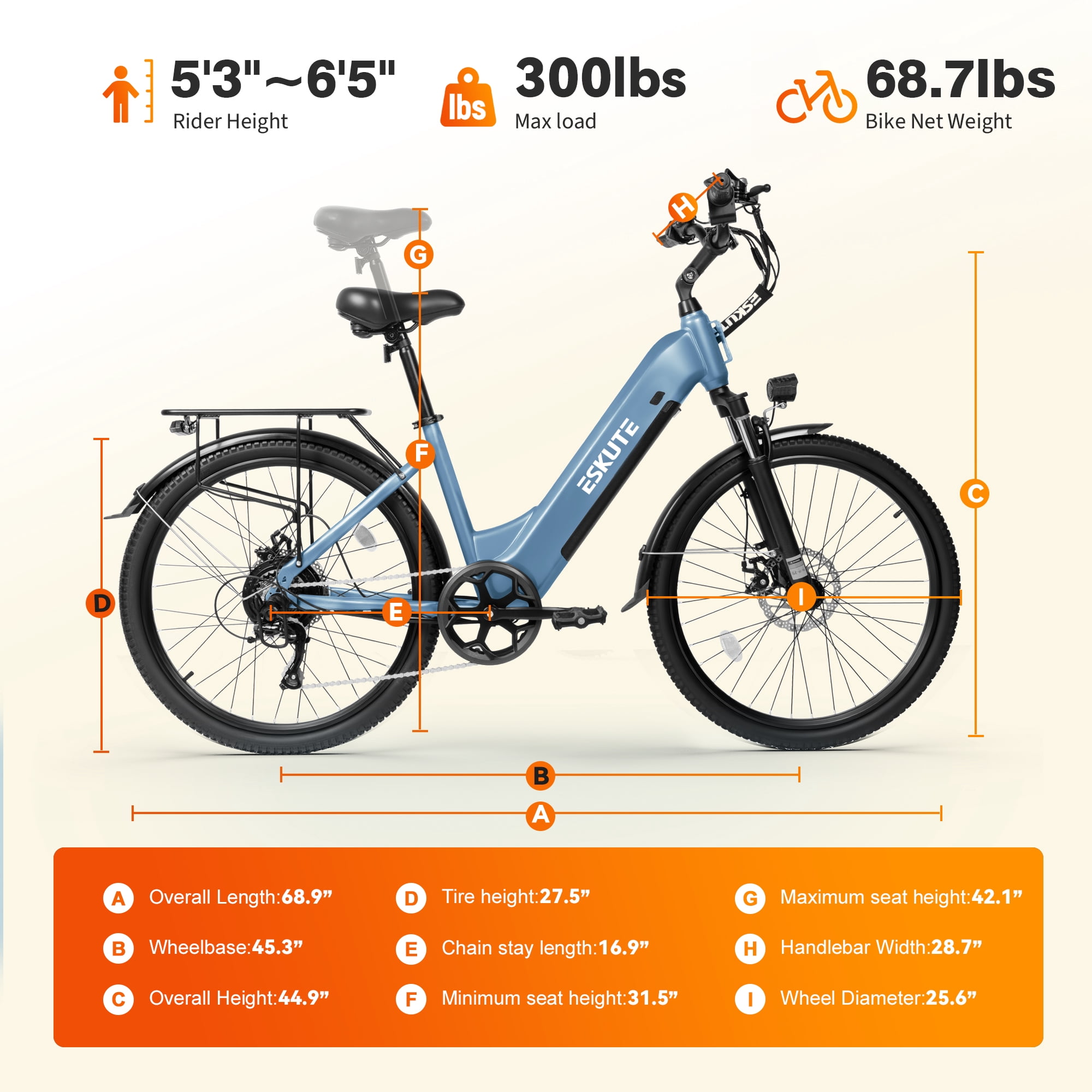 Electric Bike for Adults – 1300W Peak Motor, 28MPH, 840Wh Removable Battery, Up to 70-Mile Range, 26" Tires, 7-Speed Adjustable Stem, Step-Thru, Blue