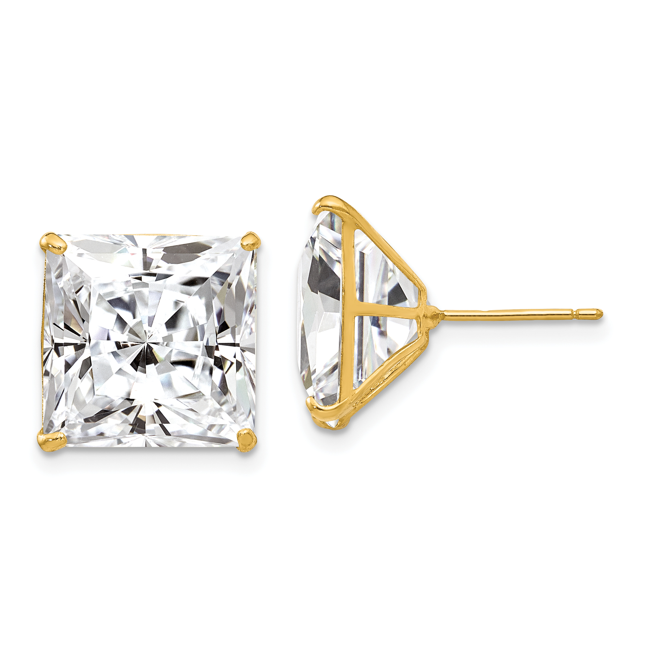 14k Yellow Gold 12mm Square Cubic Zirconia Cz Earrings Stud