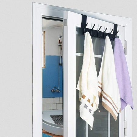 Over The Door Hook Hanger Towel Rack With 6 Coat Hooks For Hanging Towels Clothes Back Of Bathroom Black 2 Packs Canada - How To Hang Towel Rack On Back Of Bathroom Door