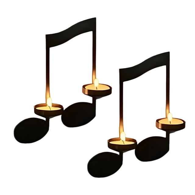 Candelabro de pared vintage con nota musical negra, portavelas con símbolo musical, decoración de pared para sala de estar, comedor y pasillo.
