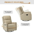 thumbnail image 4 of Genuine Leather Swivel Rocker Recliner,Push Back Chair with Adjustable Backrest Footrest, Modern Home Theater Lounge Sofa Armchair for Living Room Bedroom Beige, 4 of 9