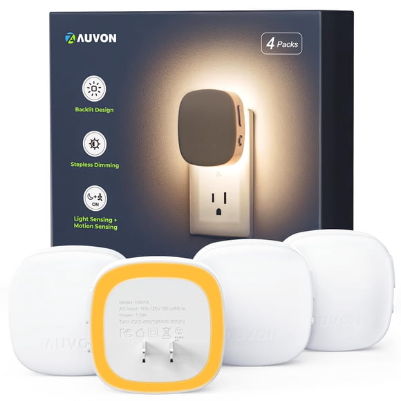 Luz nocturna AUVON enchufable con retroiluminación LED y sensor de movimiento, paquete de 4