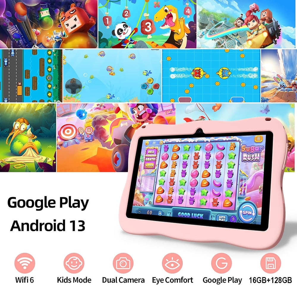 Kids Tablet,Android Toddler Tablet, 128GB Storage, Dual Camera, Shockproof Case, Parental Control Tablets Support