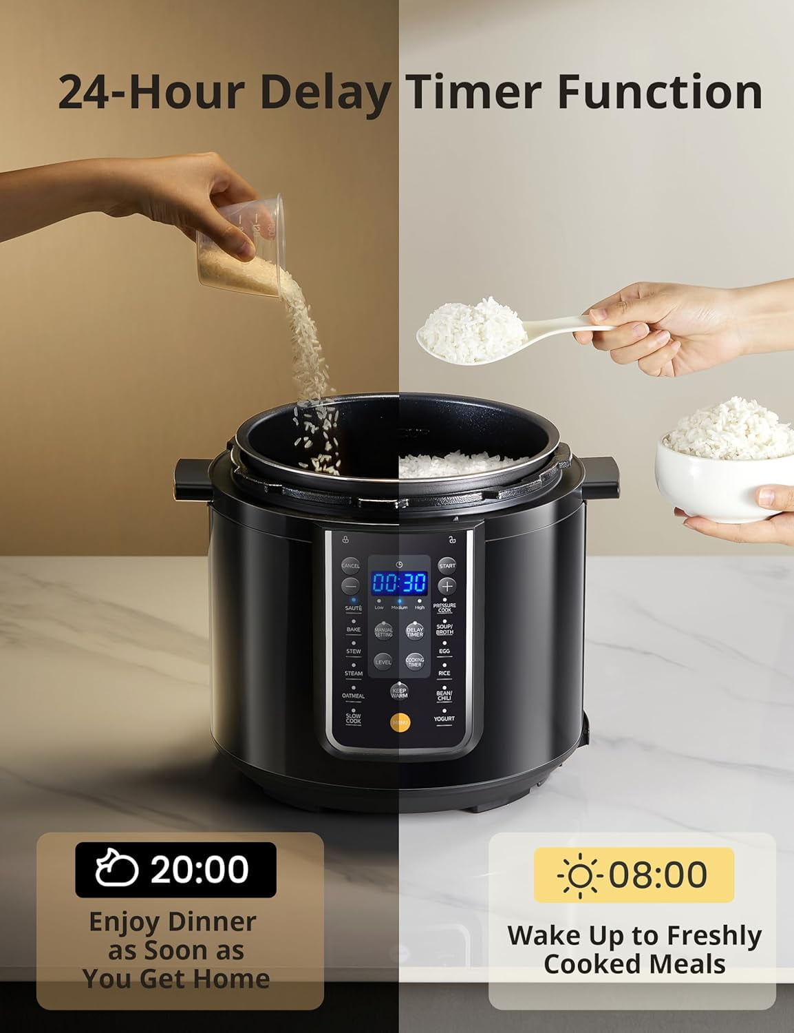9-in-1 Electric Pressure Cooker with 14 Presets, 6 Quarts Black Multi-Cooker