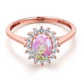 thumbnail image 3 of Gem Stone King 10K Rose Gold 0.87 Ct Cabochon Pink Simulated Opal White Created Sapphire Ring, 3 of 6