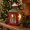 Red, variant on Christmas Gnome Glass Lantern Candle Holder, Festive Snowflake Tree Pattern Metal Wind Lamp for Mantel Table Holiday Indoor Decor