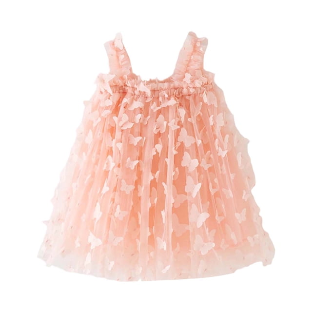 Robe Fille Sans Manches à Volants Robe Bébé Fille Tulle Robe Printemps Été Princesse Robe de Fête Vêtements Filles 3-4 Ans
