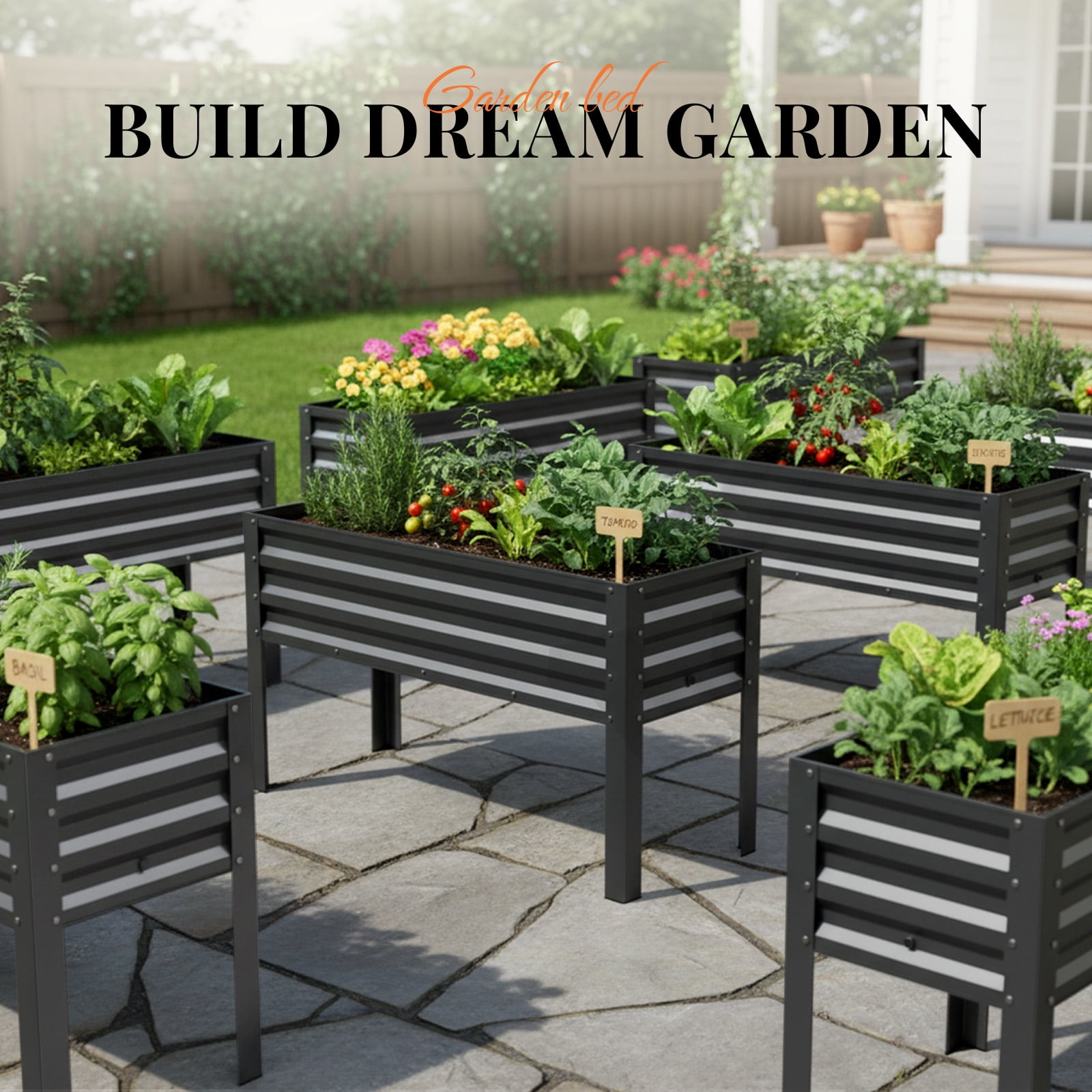 King Bird Galvanized Steel Raised Garden Bed Kit, 48.4"x17"x31.5" Metal Planter Box with Self-Watering Basin Cells, Tall Elevated Garden Bed for Vegetables & Flowers Deep Gray