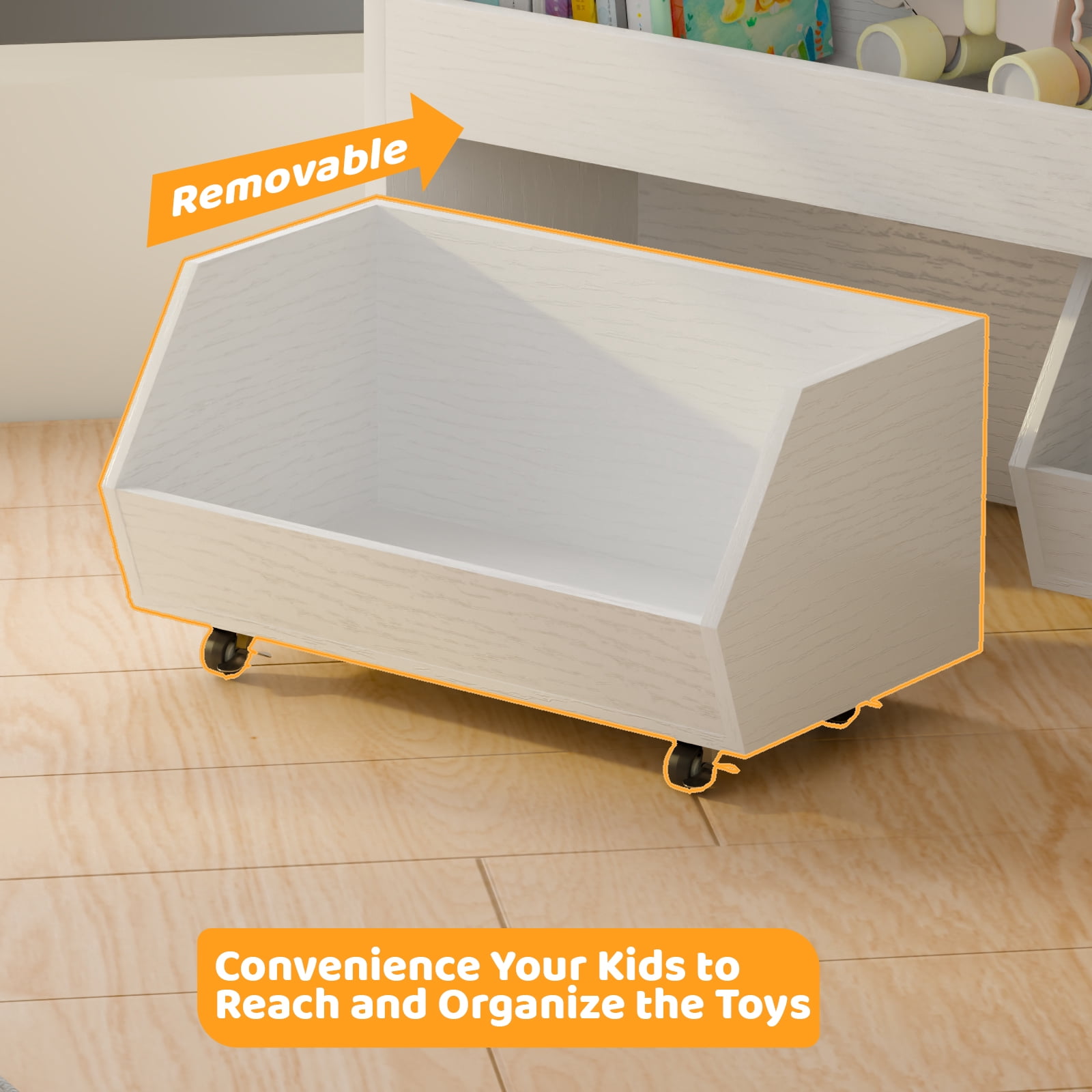 2-Tier Toy Storage, Portable Kids Toy Organizer 2 Removable Drawers Bins with 4 Wheels White