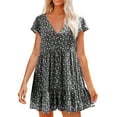 thumbnail image 1 of Prolriy Robes Printemps Été pour Femmes 2025 Robes d'Été à Manches Courtes à Fleurs Col en V Boutonnée Robes Courtes pour Femmes, Robes pour Femmes Noir TTTG, 1 of 6