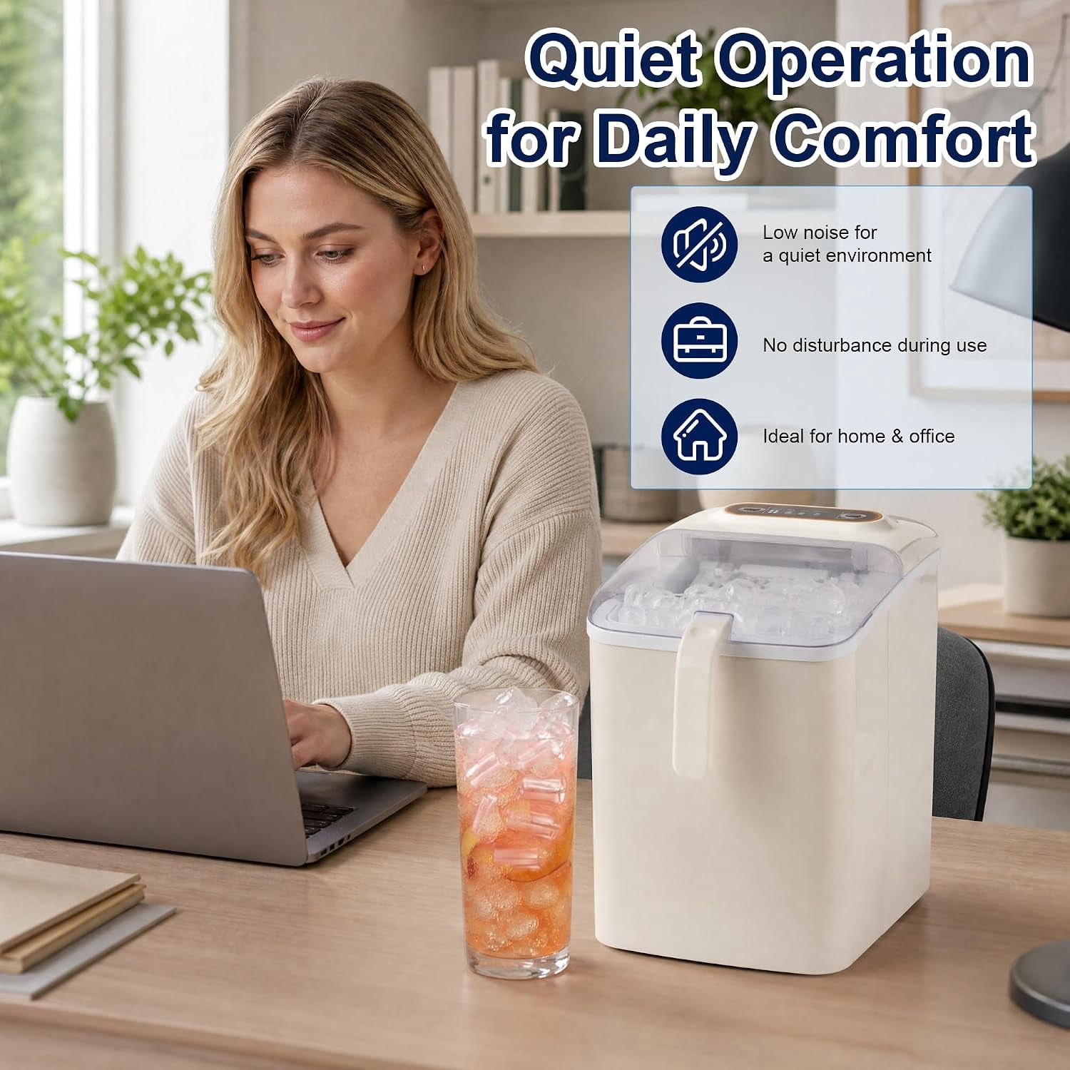 Countertop Bullet Ice Maker Machine 33lbs/Day, 6 Mins Fast Ice Production 2 Sizes Small Large Ice Cubes Auto Self Clean for Home Office RV Bar Dorm