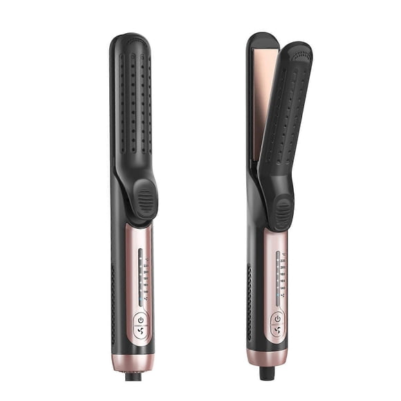Cepillo alisador de pelo inalámbrico con control iónico del encrespamiento, mini peine de peinado recargable, rosa.