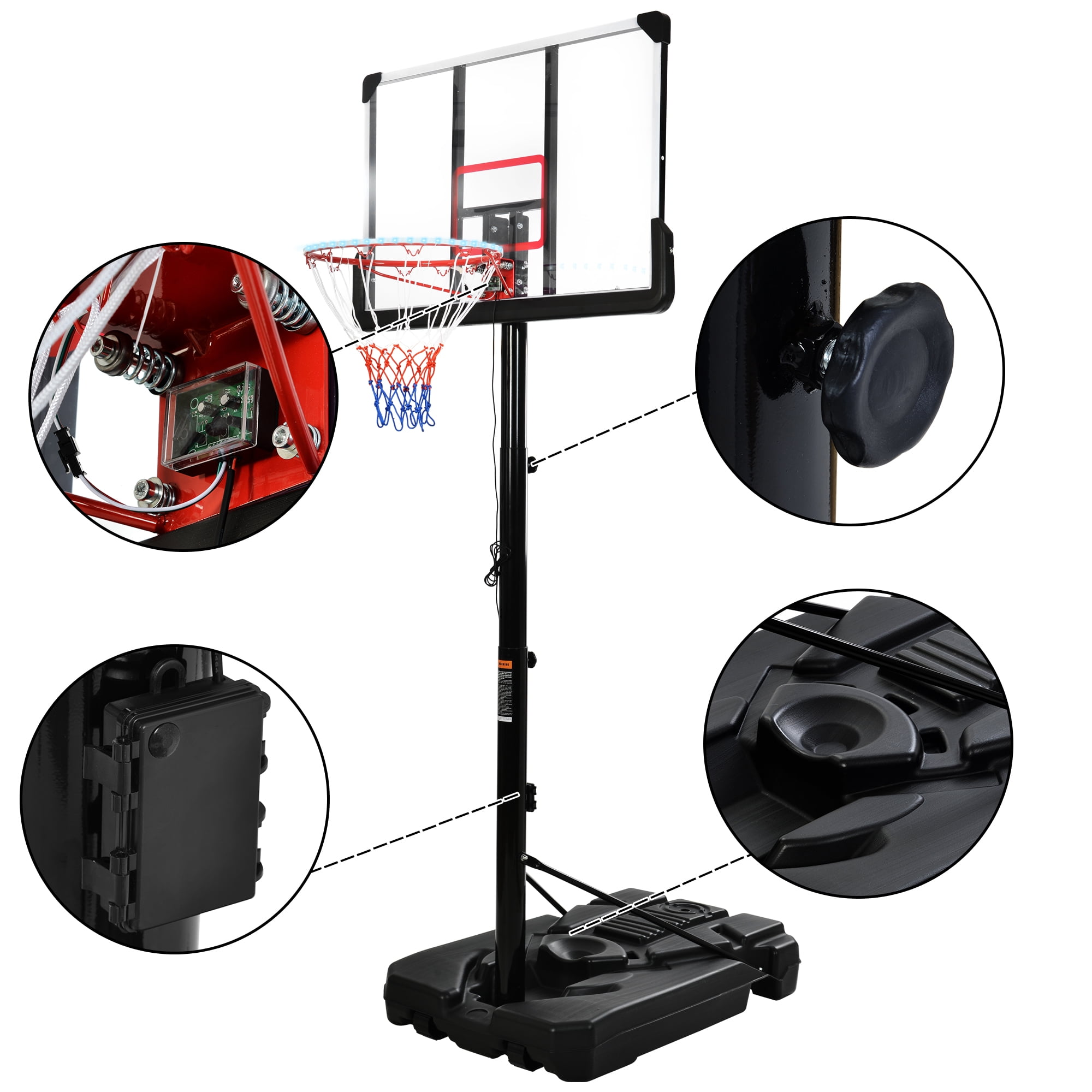 Portable Basketball Hoop 6.6-10ft Height Adjustable with LED Basketball Hoop Lights, for Indoor Outdoor Use