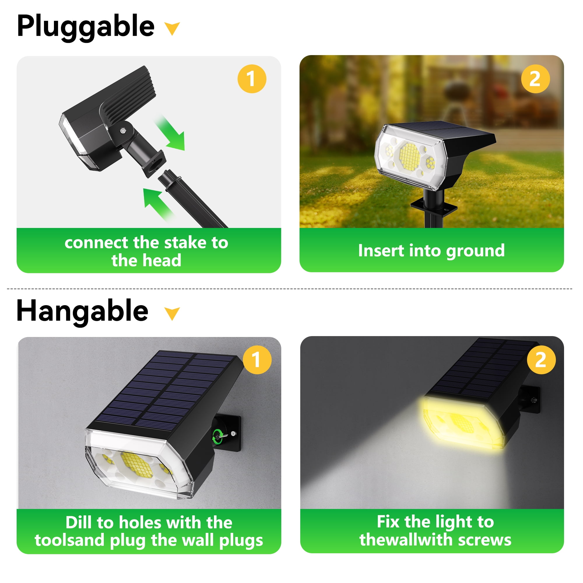 DAYBETTER Solar Lights Outdoor, IP65 Waterproof 64LEDs Dual-purpose Lights, Solar Spot Lights with 3 Brightness Modes for Garden Yard Patio Pool Driveway Walkway (6pack-Warm White)