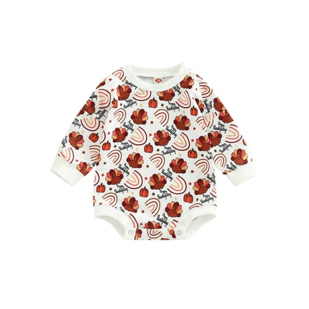 

Infnat Baby Boys Girls Thanksgiving Rompers Long Sleeve Cartoon Letter Print Sweatshirts Jumpsuits