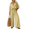 thumbnail image 3 of Women's Two Piece Lounge Outfits, Half Sleeve Shirts, Elastic Waist Long Pants, Cozy Two Piece Set, 3 of 5