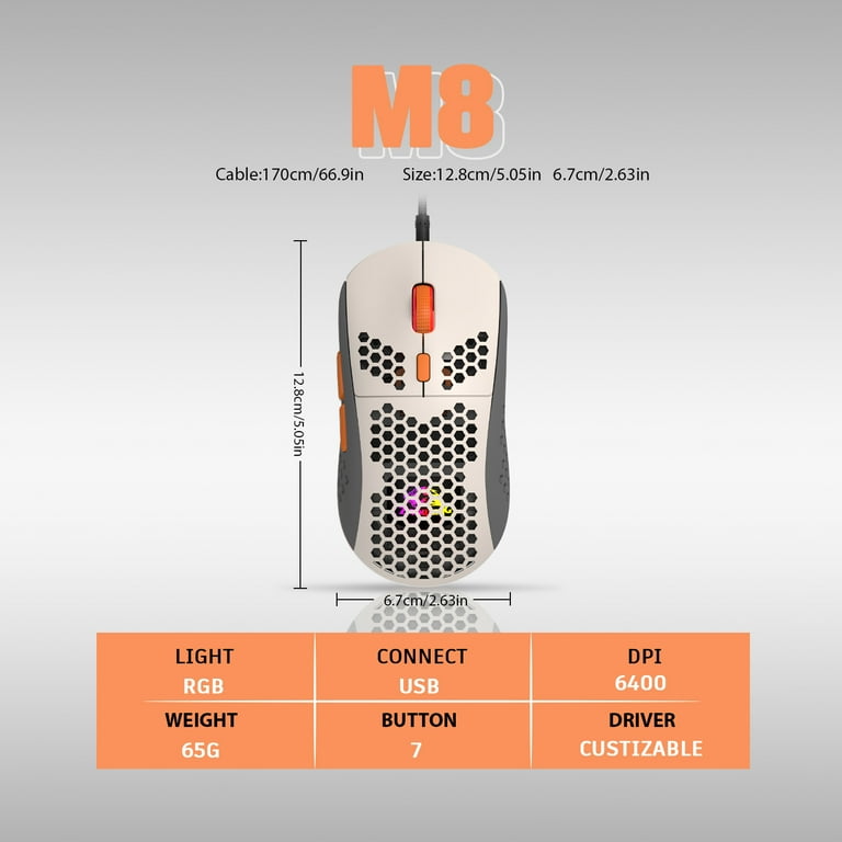 ZIYOULANG M8 Ultralight Wired Gaming Mouse, Lightweight Honeycomb