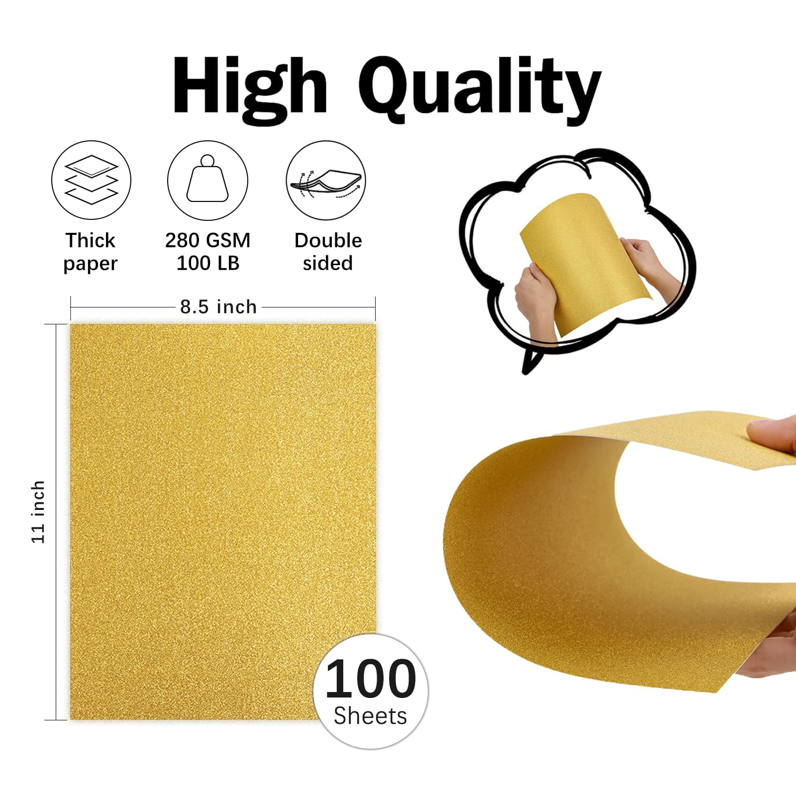 100 Sheets Double-sided Glitter Cardstock 8.5 X 11  100lb No-shed Shimmer Paper Bulk For Wedding Parties Invitations Birthday Diy Craft Projects Anniversary