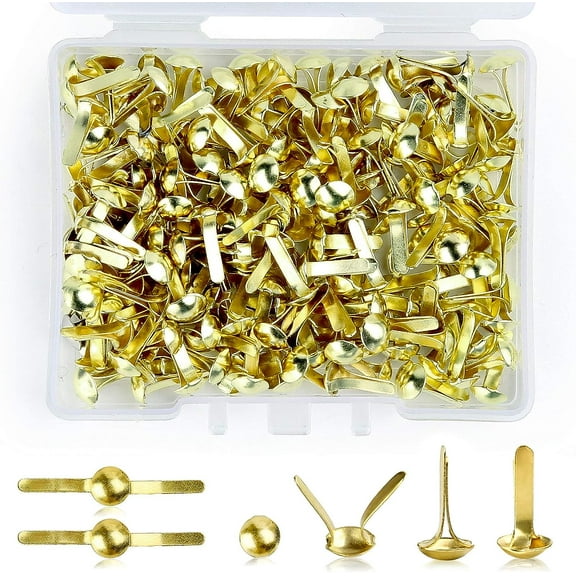 200 Pcs Split Pins, Metal Paper Fasteners Mini Brads, 4.5mm x 8mm Round Split Pins with Storage Box for Paper Craft DIY Stamping Scrapbooking (Gold)