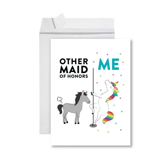 Koyal Wholesale Funny All Occasion Jumbo Card, Horse Unicorn, Blank Greeting Card with Envelope, Maid of Honors