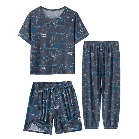WIBACKER 3-14Y Little Boys' 3-Piece Game Loose-fit Sleepwear Set Thin Soft Summer Pajamas
