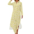 thumbnail image 2 of Spring daisies floral retro pattern on yellow Long Sleeved Shirt Dress women's evening dresses Elegant gowns, 2 of 7
