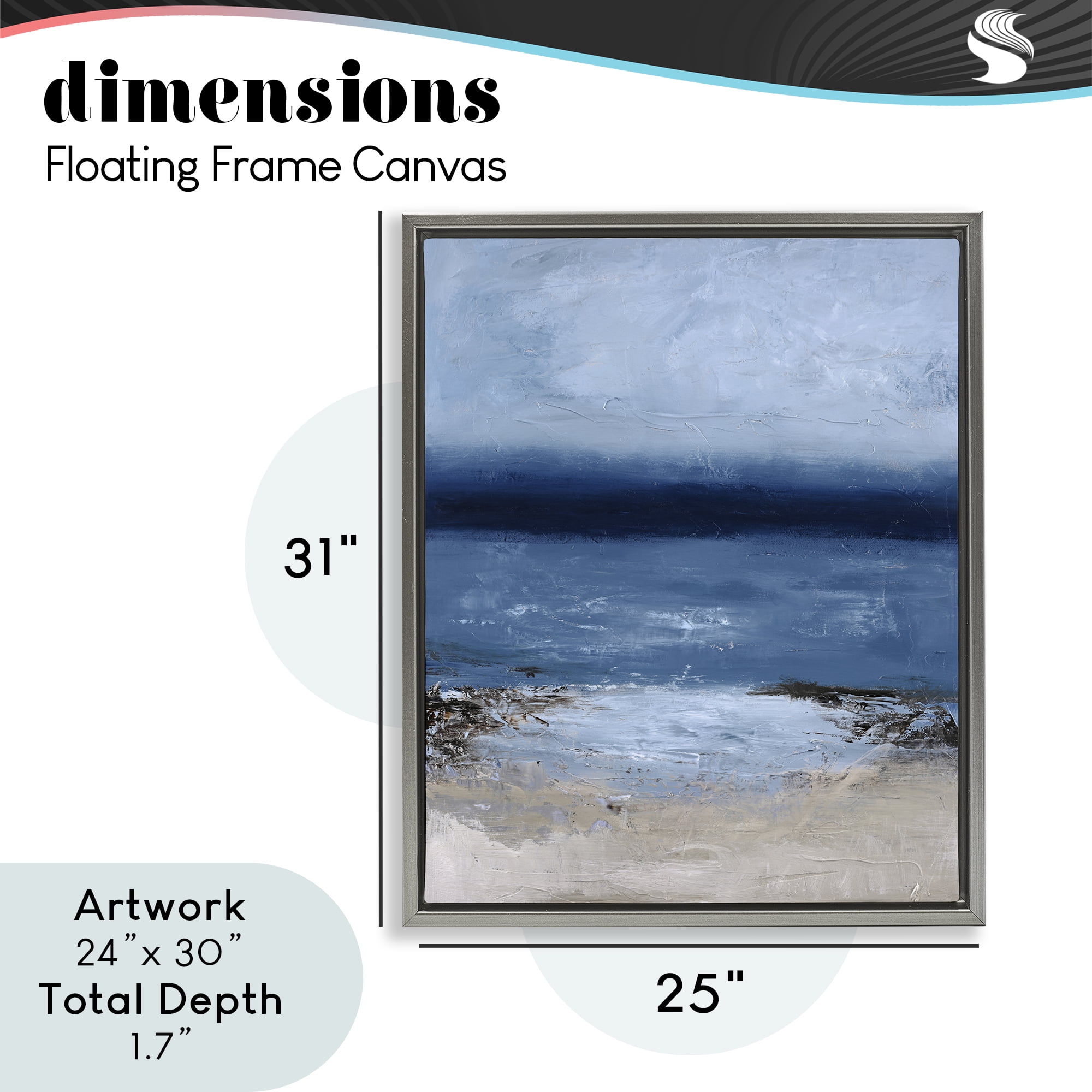 Endless Sea Moods Gray Framed Floater Canvas Wall Art, design by Design Fabrikken