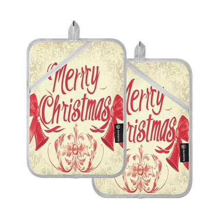 BZSMCE Pot Holder Oven Mitts Cooking baking Elegant Christmas Bell and Bowknot Pattern Creative Pattern Size:7x9.8in