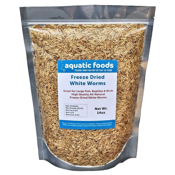 White Worms - Freeze Dried Floating White Worms for All Tropical Fish, Marine Fish, Discus, Cichlids, Koi & Pond Fish, Turtles, Small Rodents, Reptiles...14oz Bag