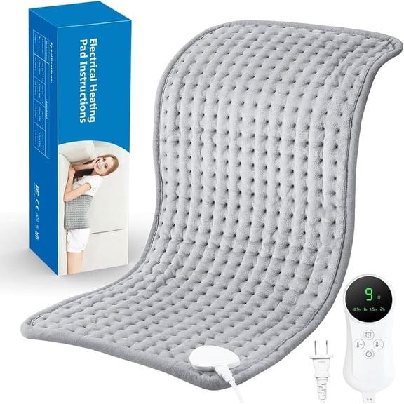 17x33in Heating Blanket for Back Shoulders, Fast-Heating, Soft Machine Wash Fabric with 9 Heat Settings, Auto Shut Off, Gray