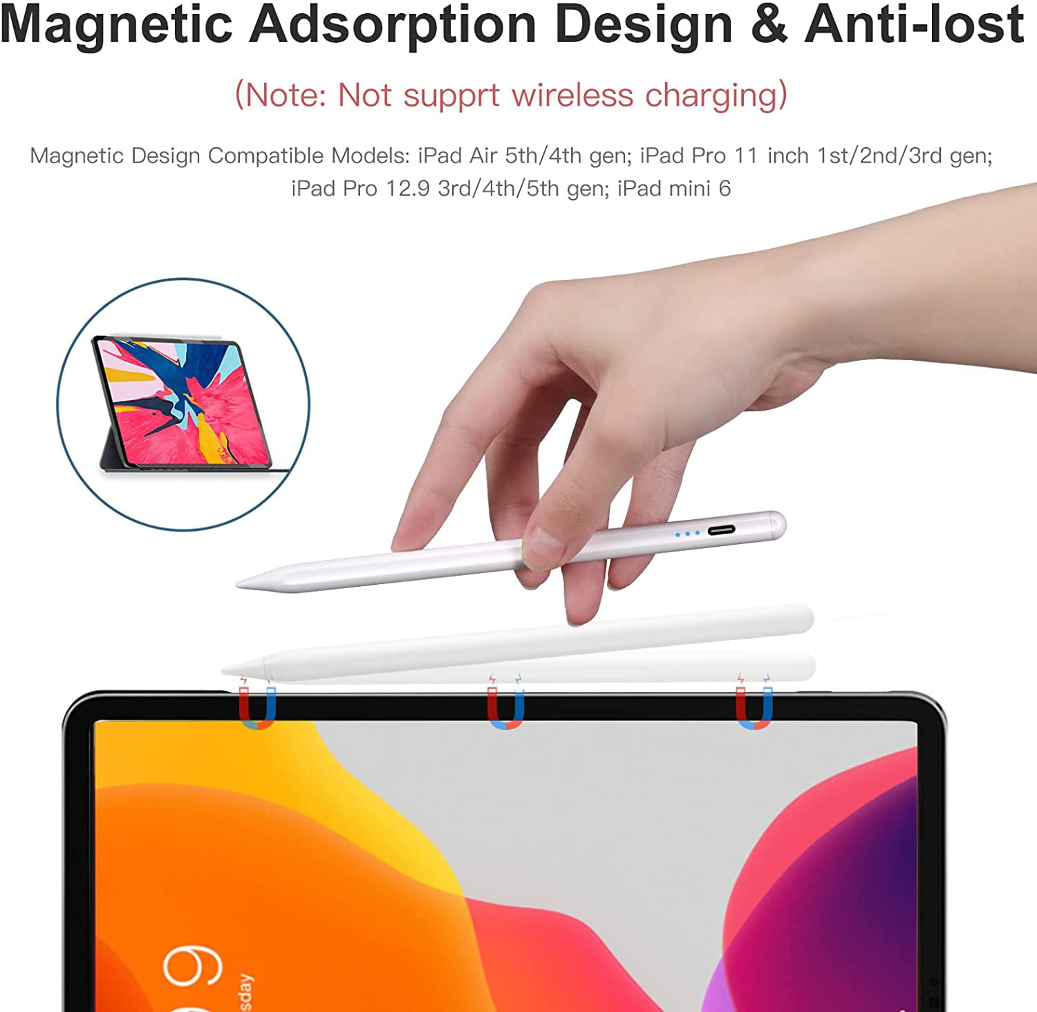 MoKo iPad Pencil 2nd Generation with Magnetic Wireless Charging,Apple  Pencil 2nd Generation,Stylus Pen for iPad Pro 12.9 in 6/5/4th,iPad Pro 11  in