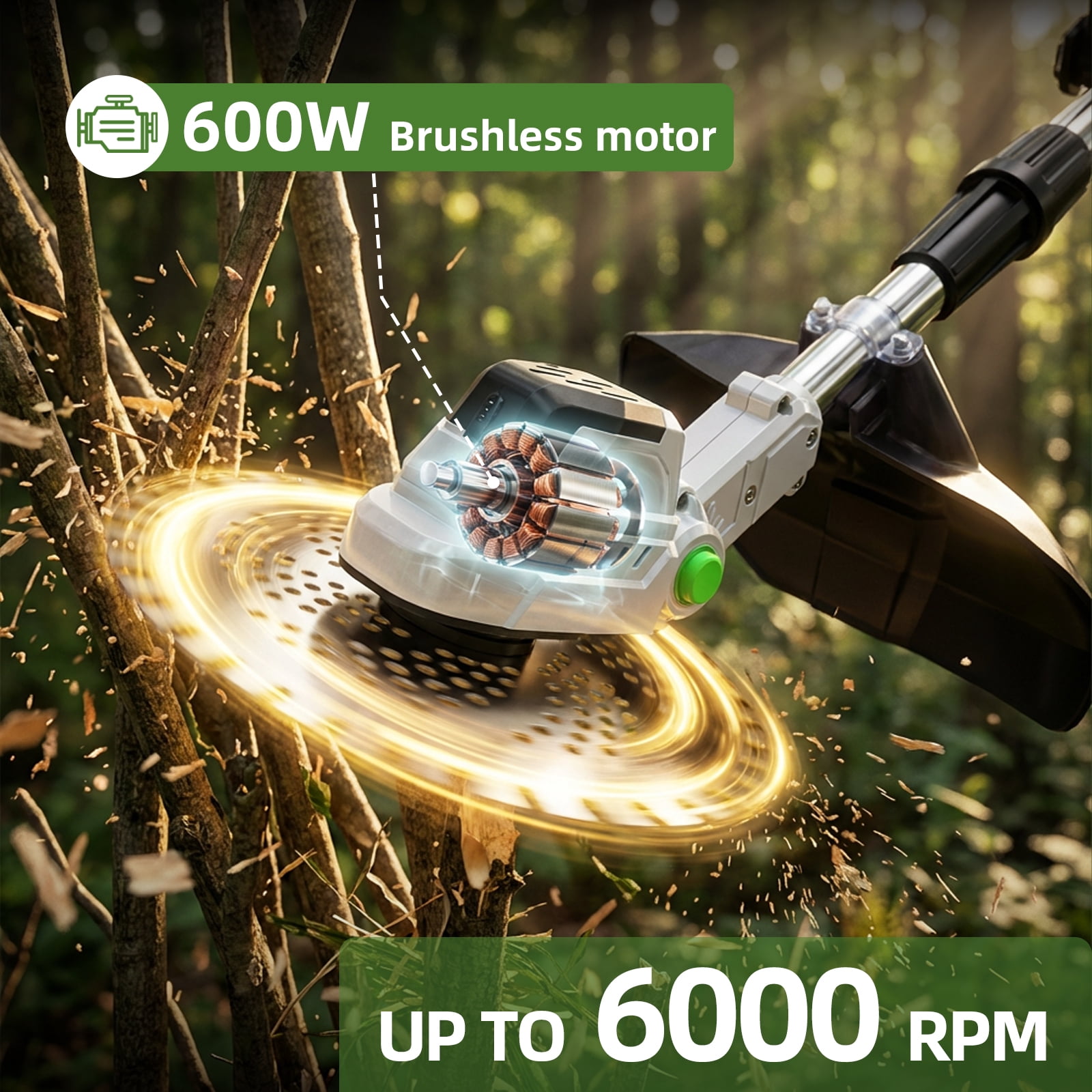 Paddsun Weed Eater, 21V 9 inch Blades Electric Cordless Weed Wacker Brushless Motor String Trimmer Lawn Tool Cordless Cutter Mower