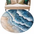 thumbnail image 2 of Abstract Waves Round Living Room Rugs 8 ft, Spray Blue White Ocean Seaside Watercolor Washable Large Area Rug with Non-Slip Sturdy Edge Binding Round Carpet for Dining Room Kitchen Office, 2 of 9