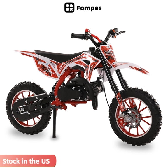 Fompes 2-Stroke Kids Dirt Bike 49cc Gas Power Motocross Off Road Mini Motorcycle Pocket Motorbike with Front Rear Disc Brakes Shock Absorption Springs Ideal Birthday for Boy Girl