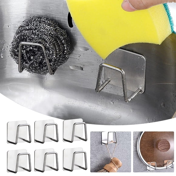 Juego de esponjas para fregadero de cocina de acero inoxidable | Organizador de almacenamiento autoadhesivo inoxidable para esponja, cepillo, trapo | Soporte de drenaje de secado rápido | Paquete de